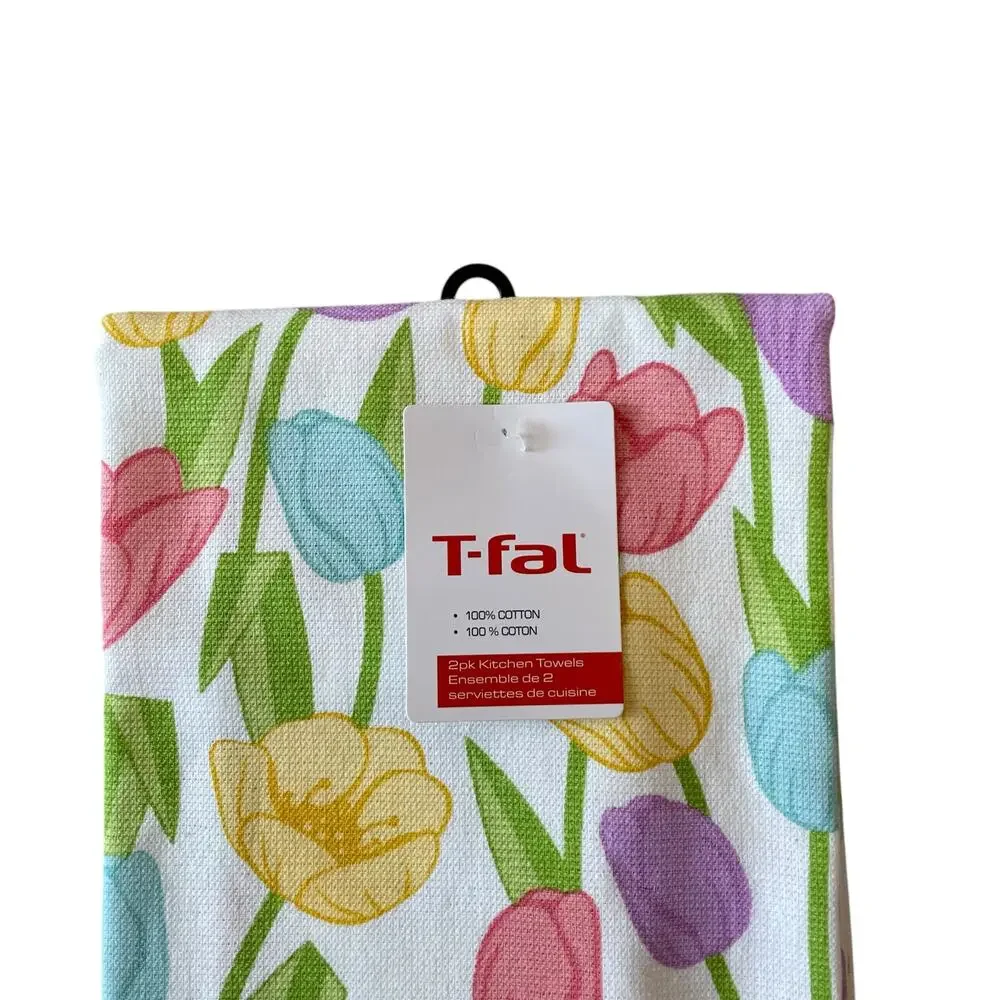 T-Fal Floral Cotton Kitchen Towels 18x28 Pop of Color Spring Tulips Set of 2 NEW